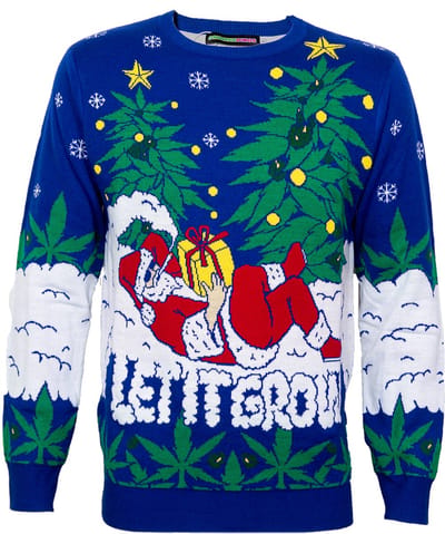 Kersttrui met Wiet en Spacende Kerstman - Maat L - Gebreide kersttrui - Heren kersttrui - Dames kersttrui - Foute kersttruien - Kerst outfit - Kerstkleding - Lelijke kersttrui - Gekke kersttrui -