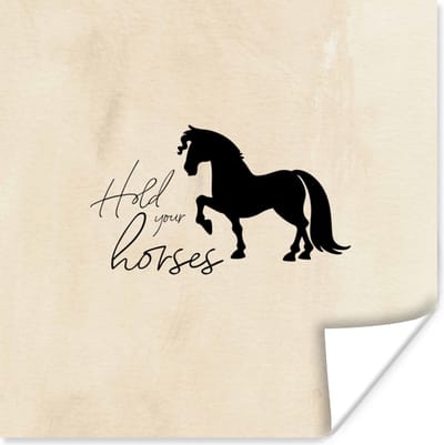 Poster Paarden - Quotes - Spreuken - Hold your horses - 100x100 cm XXL