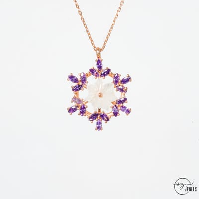 OZ Jewels – Sneeuwbloem Amethist Ketting – Roségoud – Zilver – Dames