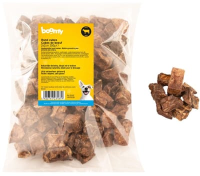 Boomy - Rund cubus 2x2cm - Gedroogde runderlong - Hondensnacks - Natuurlijke hondensnoepjes - Hondenkoekjes - 350g