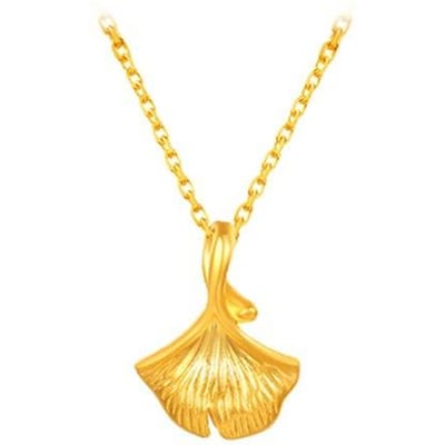 Puur goud 3D hardgouden Ginkgo-bladhanger plus ketting 999 puur gouden sieraden beige