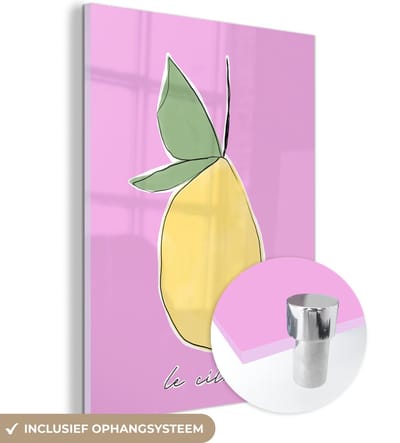 MuchoWow® Glasschilderij 120x160 cm - Schilderij acrylglas - Citroen - Fruit - Pastel - Foto op glas - Schilderijen