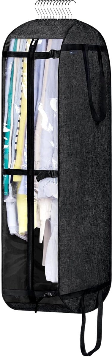 Kledinghoes met Hanger – Opvouwbare Kleding Organizer – Kleding Opbergzak met Rits & Venster – Kleding Transporthoes – Geschikt voor Verhuizen & Reizen – 127 x 60 x 25 cm – Zwart
