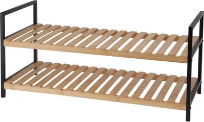 Excellent houseware-schoenenrek-bamboo-2 laags-zwarte metalen zijkanten
