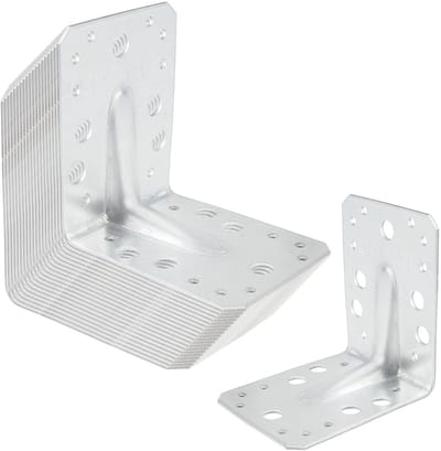 SOTECH 20-delige set hoekbeugels, hoekverbinders, 100 × 100 × 80 mm met ribben (versteviging), 90°, materiaaldikte 2,5 mm, zware hoekbeugels van thermisch verzinkt staal, hoekbeugels, stalen hoeken, metalen hoeken.