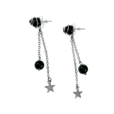 65mm Oorbellen Dames - RVS - Oorbellen met Groene Jade-Steen en Ketting met Ster - esde2 Lange Oorbellen - Handgemaakt