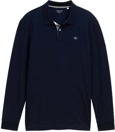 Tom Tailor - Piqué-poloshirt met lange mouwen - Maat L - sky captain blue