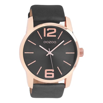 OOZOO Timepieces - Rosé goudkleurige horloge met zwarte leren band - C9734