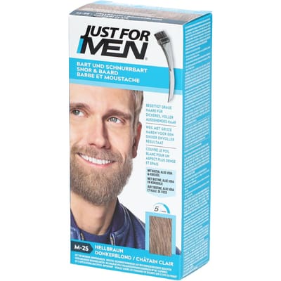 Just for Men Snor en Baard Haarkleuring M25 Licht Blond - Haarverf voor Mannen - Grijs Haar Verdwijnt in 5 Minuten - Versterkt Natuurlijke Kleur - Eenvoudig te Borstelen - Zonder Ammoniak - Meerdere Keren te Gebruiken - Blijft tot 8 Weken Zitten