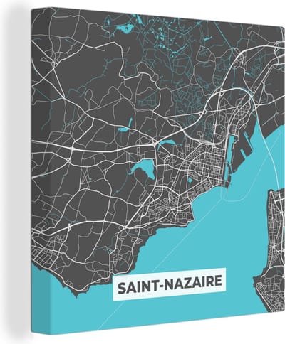 Canvas Schilderij Stadskaart – Frankrijk – Kaart – Saint-Nazaire – Plattegrond - 20x20 cm - Wanddecoratie