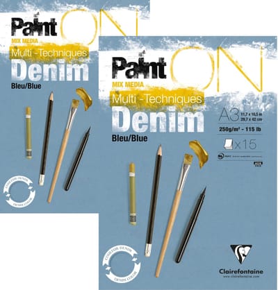 Clairefontaine - Paint ON - Multi-Techniek Pad - Tekenpapier - Schilderpapier - Blauw - A3 - 250 g - 15 vel - 2 pack