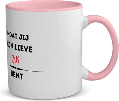 Akyol - omdat jij mijn lieve zus bent koffiemok - theemok - roze - Zus - de liefste zus - verjaardag - cadeautje voor zus - kado - geschenk - 350 ML inhoud