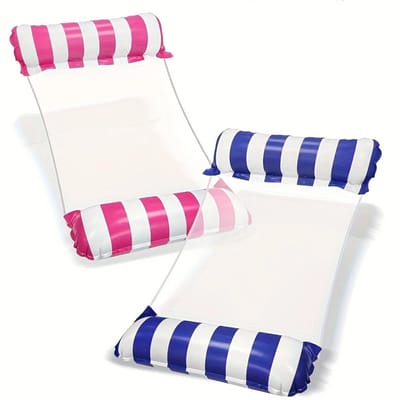 Nivard Luxe Waterhangmat - Luchtbed Zwembad - Luchtmatras Opblaasbaar - Water Hangmat - Aqua Lounge - 2 Stuks - Roze + Donkerblauw