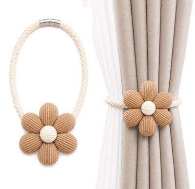 Magnetische Gordijnhouders Bloem Set van 2 Bruin – Gordijn Straps Zonder Boren – Magnetische Gordijnbinders met Bloemdesign – Decoratieve Curtain Tiebacks voor Woonkamer & Slaapkamer