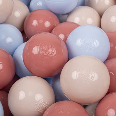 KiddyMoon Ballenbak 100 Ballen 7 cm Zacht Ideaal Voor Ballenbak Speeltenten En Springkastelen Kleurrijk Duurzaam Gemaakt In EU Voor Binnen En Buiten - Pastelbeige Pastelblauw Zalmkleurig