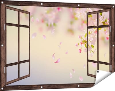 Gards Tuinposter Doorkijk Appelbloesem - Bloemen - 120x80 cm - Tuindoek - Tuindecoratie - Wanddecoratie buiten - Tuinschilderij