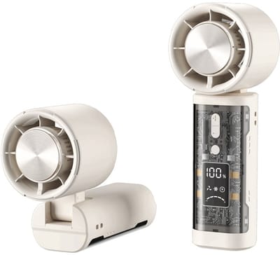 VHV - Handventilator - Mini ventilator - Draagbare ventilator - Turbo ventilator - Met koelplaat - Traploos instelbaar - Oplaadbaar - LED display - Voor op reis en vakantie - Wit