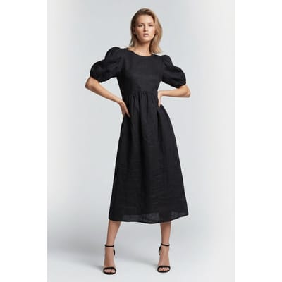 & Other Stories Aerona Linen Dress Black Maat: 34 | Midi Jurken Outlet | Dames | Zwart