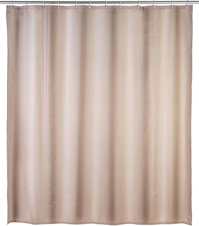 Famanu – Douchegordijn effen beige 180 x 200 cm – textiel, wasbaar + 12 ringen