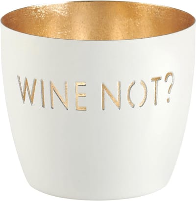 Moderne windlicht met opschrift 'Wine not?' - Hoogte 8,5 cm - Wit met Gouden Accenten
