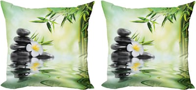 ABAKUHAUS Spa Kussenhoes Set (2 stuks), Bamboe Japans Relax, 45 cm, Grijs Lichtgroen