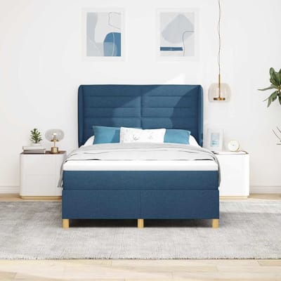vidaXL - Boxspring - bed - met - matras - met - hoofdeinde - Blauw - 190 - x - 140 - cm - Stof