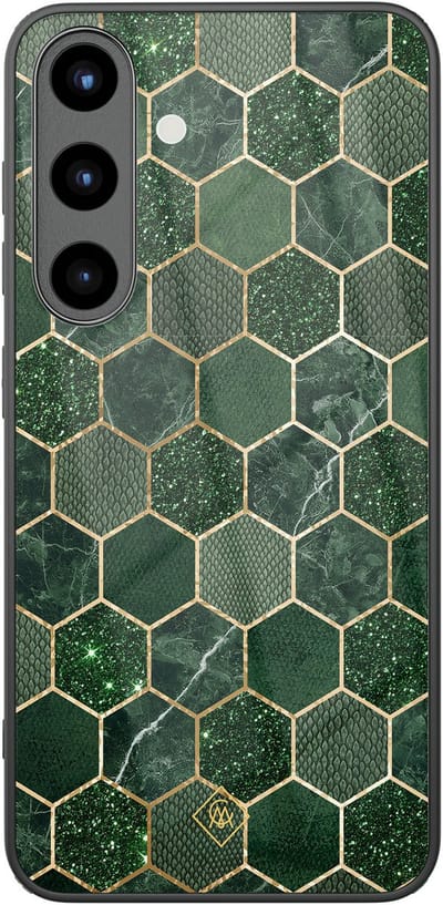Casimoda® hoesje - Geschikt voor Samsung Galaxy S25 - Kubus Groen - Luxe Hard Case Zwart - Backcover telefoonhoesje - Groen
