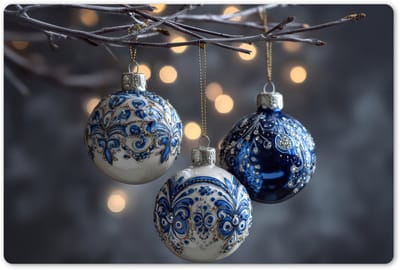 Placemats 45x30 cm - Placemat kunststof - 1 stuk - Kerstbal - Versierd - Blauw - Borden onderleggers - Decoratie voor op tafel - Keuken tafeldecoratie accessoires - Vinyl onderlegger - Tafelversiering