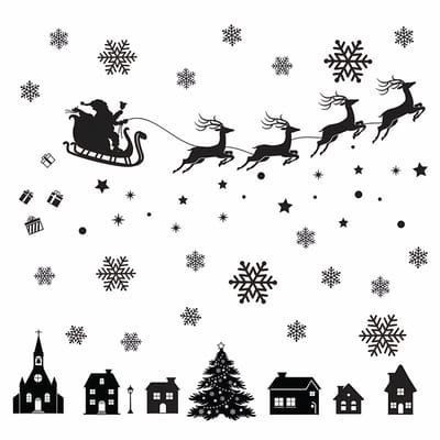 Kerst Raamstickers Zwart Silhouet - 83-Delige Kerstman Rendier Slee Set - Zelfklevend PVC - Winkel Etalage Huisdecoratie - Feest Cadeau
