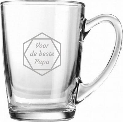 Gegraveerde theeglas 32cl voor de beste Papa in hexagon