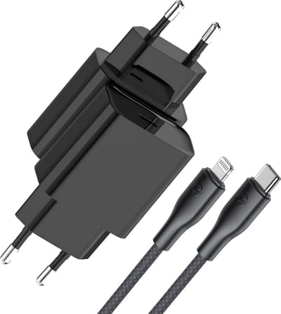 30w Oplader usb C + Oplaadkabel geschikt voor iPhone 14 / iPhone 13 / iPhone 12 - Lightning naar usb-C - 1 Meter - Snellader geschikt voor iPhone / iPad