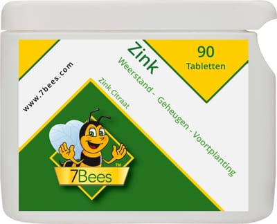 Zink - 22,5 mg - 90 Tabletten - Goed Opneembare Zink Citraat - Gezonde Botten-Haar-Nagels-Huid - Versterkt de weerstand  - Goed voor Geheugen-Concentratie-Voortplanting-Vruchtbaarheid | 7Bees