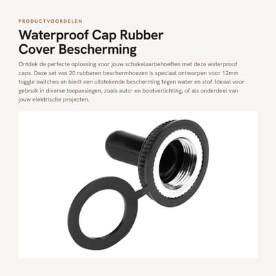 Dailygoods - Waterproof Cap - Rubber Cover - Bescherming voor Schakelaar - Zwart - 12mm - Geschikt voor Toggle Switch - 20 Stuks