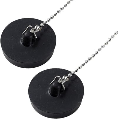2 stuks wastafelstoppen met ketting, afvoerstop van pvc, optimaal als badkuipstop of stop voor de wastafel, stop voor afvoeren, optimaal voor keuken en badkamer (43 mm)
