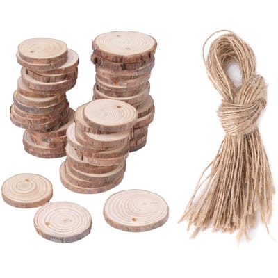 50 stuks Boomschijf Log Houtschijf Voor DIY Knutselen Rustieke Bruiloft Feest Houten Decoratie (4 6cm) brown
