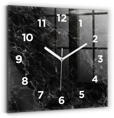 Wallfluent Wandklok - Donker marmer Decoratieve Wandklok - 30 cm x 30 cm - Zwart Wandklok - Witte Handen - Wandklok Met Cijfers - Wandklok voor in de Keuken - Vierkante Glas Klok - Minimalistisch Wandklok - Decoratieve Wandklok