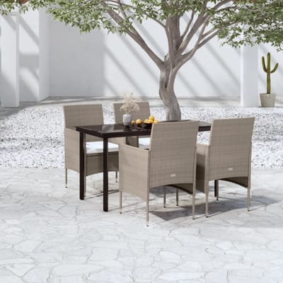 vidaXL - 5-delige - Tuinset - met - kussens - beige - en - zwart