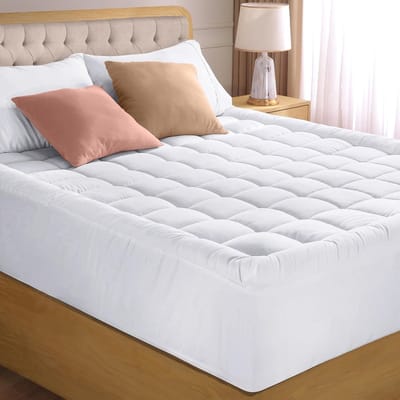 Gewatteerde Matrasbeschermer met Diepe Hoeken tot 41 cm - Tweepersoons, 137 x 190 cm, Wit