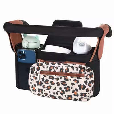 Universele Kinderwagen Organizer – Compacte Tas Buggy – Zwart Luipaard Print