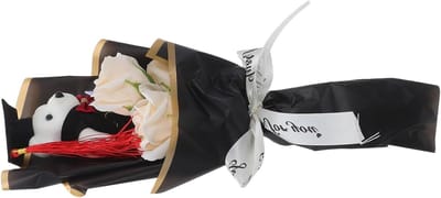 Afstudeerboeket met Beer - Kunstbloemen Decoratie - Afstudeerfeest Versieren - Sentimenteel Aandenken - 37 cm - Zwart