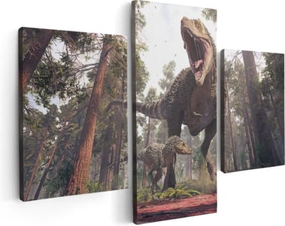 Artaza Canvas Schilderij Drieluik Tyrannosaurus Rex Dinosaurus - T-Rex - 90x60 - Foto Op Canvas - Canvas Print