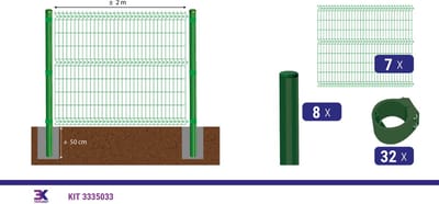 KIT 18 draadpaneel + palen en klemmen, lengte 14m, hoogte 173cm, kleur groen RAL 6005