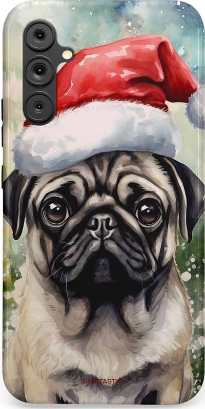 Casetastic hoesje geschikt voor Samsung Galaxy A34 (2023) 5G - Dubbellaagse bescherming - Aquarel Kerstmis Pug Hond - Fashion Case - Grijs Taupe Donkergrijs Saliegroen