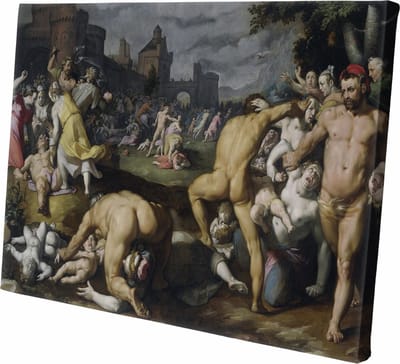 De kindermoord in Bethlehem - Schilderij van Cornelis Cornelisz van Haarlem  | Wanddecoratie | 150 CM x 100 CM | Canvas | Foto op canvas | Oude Meesters