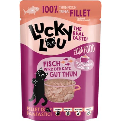 12x70g Lucky Lou Extra Food Tonijnfilet in bouillon natvoer voor katten