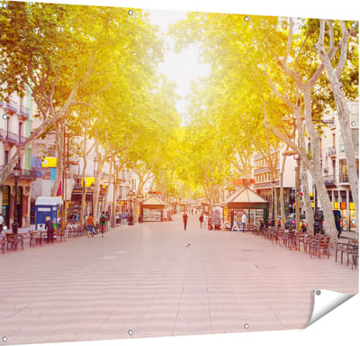 Gards Tuinposter De Ramblas Straat in Barcelona - 150x120 cm - Tuindoek - Tuindecoratie - Wanddecoratie buiten - Tuinschilderij