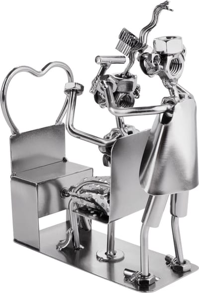 BRUBAKER Schroef Man Kapper - Handgemaakte IJzer Figuur Metalen Figuur Kapper - Metalen Figuur Cadeau-Idee voor Kappers en Kappers