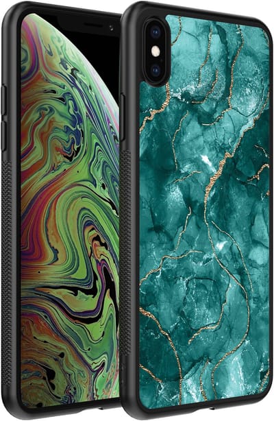 Smartphonica Telefoonhoesje voor iPhone Xs Max met marmer opdruk - TPU backcover case marble design - Goud Groen geschikt voor iPhone Xs Max