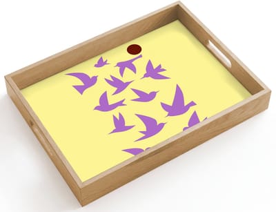 Dienblad hout 40x30 cm - Schootdienblad - Vogels - Cirkel - Geel - Beweging - Borrelplank rechthoek - Plateau dienbladen