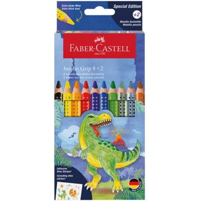 Faber-Castell kleurpotloden - Jumbo Grip Dino - 8 colourgrip + 2 metallic grip - met stickers - FC-110922